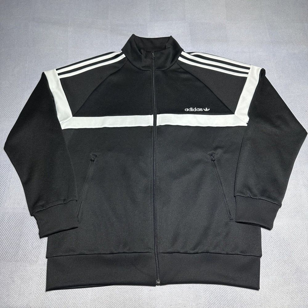 Adidas Itasca Trefoil Logo Three Stripe‎ Black Track Jacket Men's Size Large
